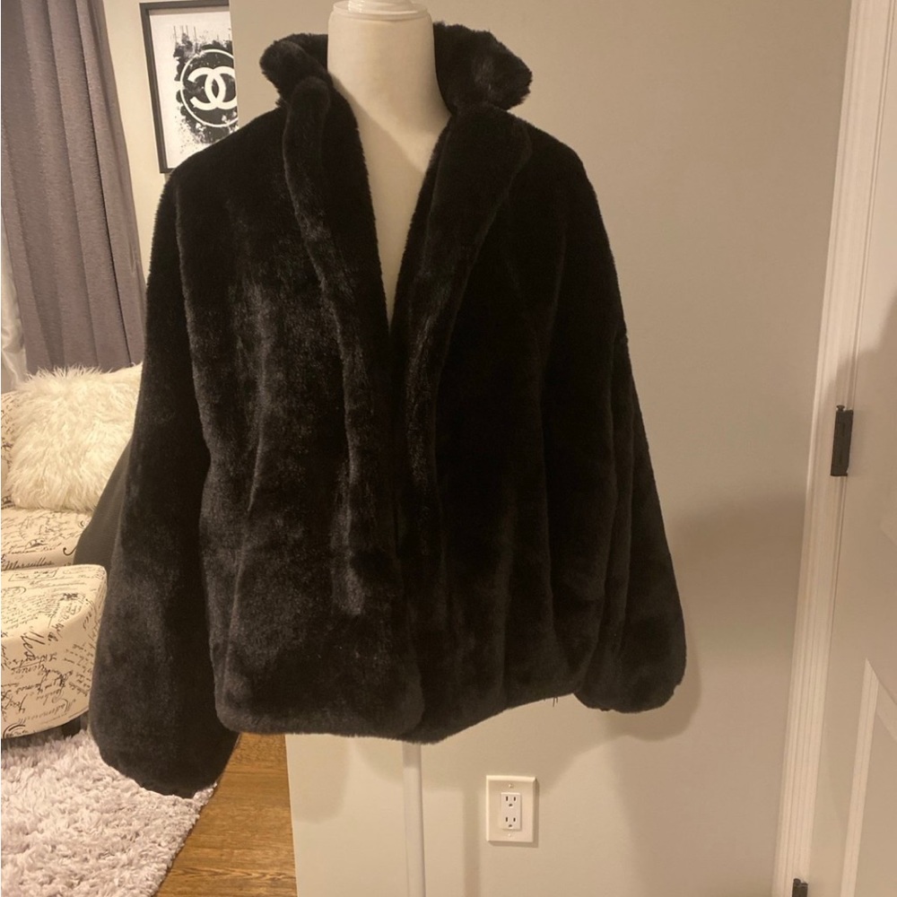 12th Tribe black faux fur jacket
